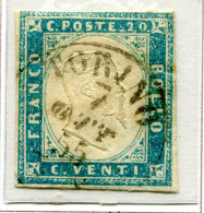 Us 1855 - “IV Emiss. Sardegna” C.20 Celeste Chiaro (15g) Usato Torino 7 Ottobre 1855 Primo Mese D’uso Per La Tonalità Di - Sardinië