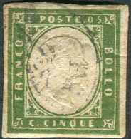 Us 1855 - “IV Emiss. Sardegna” C.5 Verde Olivastro (13Dc) Usato, Oliva, Cardillo E Cert. Viesti - Sardinia
