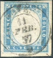 Us 1855 - “IV Emiss. Sardegna” C.20 Cobalto Chiaro (15a) Usato A Boves, Cardillo - Sardaigne