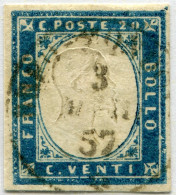 Us 1855 - “IV Emiss. Sardegna” C.20 Cobalto Scuro (15b) Tinta Del 55 Usato A Breo Mondovì, Cardillo & Cert.Viesti - Sardinië