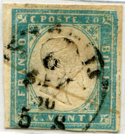 Us 1855 - “IV Emiss. Sardegna” C.20 Cobalto Latteo Chiaro (15c) Tinta Del 55, Cardillo & Cert.Viesti - Sardegna