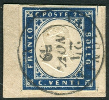 Fr 1855 - “IV Emiss. Sardegna” C.20 Indaco Oltremare (15Bb) Varignano 7 P.ti, Cardillo & Cert Viesti - Sardegna