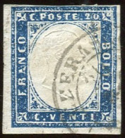 Us 1855 - “IV Emiss. Sardegna” C.20 Azzurro Grigiastro (15A) Cherasco 7 P.ti, Cardillo - Sardaigne