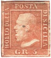 * 1859 - Sicilia "5 Grana Vermiglio C." (10) Nuovo I Tav. Carta Di Palermo, Cert. Cardillo (1.600) - Sicilia