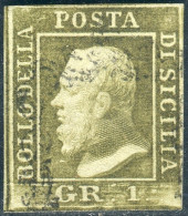 Us 1859 - Sicilia "1 Grano Verde Oliva" (5a) III Tav. Carta Di Napoli Usato (500) - Sizilien