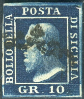 Us 1859 -Sicilia "10 Grana Azzurro Cupo"  (12) Usato, Cardillo (900) - Sicilia