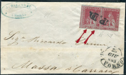 Ltr 1851 "Toscana" Soprascritta Di Lettera Livorno A Massa Carrara, Coppia 1 Cr Con Falla Di Stampa (4d) Cert.Diena - Toscane