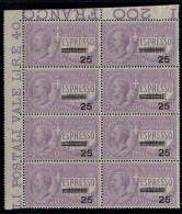 ** 1917 - Regno - Espresso (3), Vittorio Em. III Non Emesso Blocco Di 8, Gomma Integra, Angolo Di Foglio (1.800) - Express Mail