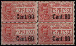 ** 1922 - Regno - Espresso (6), Vittorio Em. III Soprastampato Gomma Integra, Quartina, (1.125) - Express Mail