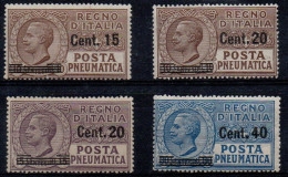 ** 1924 - Regno - Posta Pneumatica  Vittorio Em. III (4/7), Soprastampati, 4 Valori, Gomma Integra (135) - Poste Pneumatique