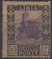 ** 1924 - Libia - Pittorica (52) 55 Cent. Nero Violetto, Integro, Cert. D. Fabris (2.500) - Libya