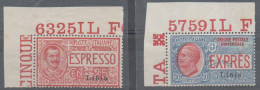 ** 1915 - Libia - Espressi D'Italia (Ex 1/2) Soprastampati Libia, 2 Valori Integri,angolo Di Foglio (600) - Libya