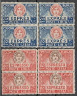 ** 1921 - Libia - Espressi D'Italia (Ex 3/4) In Quartina Gomma Integra, Cert Terrachini (200) - Libya