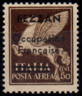 ** 1943 - Fezzan - Francobollo Di Posta Aerea Di Italia Del 1930, 50c (pa1) Soprastampato, Integro, Cert D.Fabris (600) - Fezzan & Ghadames