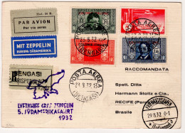 Ltr 1932 Graf Zeppelin 5° Volo In Sud America Longhi N 116 Cirenaica Affrancatura Emmissioni Generali Colonie - Poststempel (Zeppeline)