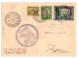 Ltr 1933 Zeppelin Bella Catolina Di Mussolini Aviatore Con 3 Lire + Vaticano - Marcofilie (Zeppelin)