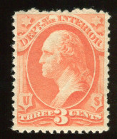 ** 1873 " Official Stamps - Interior Dept." 3 Cent Vermillion Never Hinged Xf90 (O17-450) - Servizio