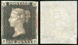 Us 1840 - "Gran Bretagna" Stanley Gibbons (1) Penny Black Small Crown Letter F -D - Used Stamps