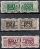 ** 1946 - Italia Repubblica - Pacchi Postali (78/80) Valori Alti Di Serie, Gomma Integra (2.275) - Colis-postaux
