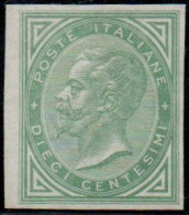 * 1863 - Regno Prova Di Colore (P12b), 10c Verde ND, Eff. Vittorio E. II, Cert. D. Fabris (350) - Mint/hinged