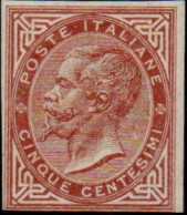 * 1864 - Regno Prova Di Colore (P11h), 5 Bruno Cupo Rossastro ND, Cert. D. Fabris (350) - Ongebruikt