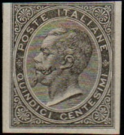 * 1864 - Regno Prova Di Colore (P13e), 15c Nero Di Parigi ND, Eff. V E II, Cert. D. Fabris (350) - Mint/hinged