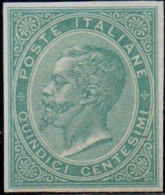 * 1864 - Regno Prova Di Colore (P13i), 15c Verde ND, Eff. V E II, Cert. Raybaud (500) - Mint/hinged