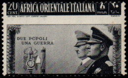 ** 1941 - Africa Orientale Italiana -  Asse (36b) 20c Dentellatura Fortemente Spostata, Cert. Raybaudi (350) - Africa Oriental Italiana