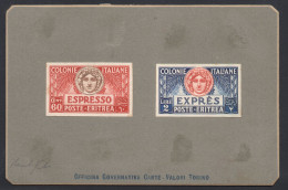 * 1924 - Eritrea - Cartoncino Con Iscrizione A Stampa " Officina Governativa Carte-Valori Torino", Prove Di Conio Con Co - Erythrée