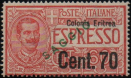 ** 1925 - Eritrea -  Espresso (9) (Saggio Ex 70c Su 60c) Soprastampato SAGGIO, Cert. Raybaudi - Erythrée