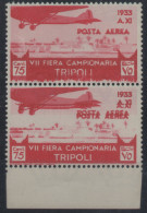 ** 1933 - Libia -  6° Fiera Di Tripoli (Pa9+Pa9a) Cp Verticale, Doppia Varietà, Coppia Verticale Con Esemplare Superiore - Libya