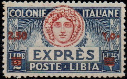 ** 1927 - Libia -  Ex 2,50 Su 2 Lire Azzurro (13m) DECALCO Della Sopr., F.t Raybaudi/Sorani (1.500) - Libyen