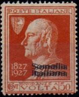 ** 1927 - Somalia - Alessandro Volta (110aa) 50c Arancio, Doppia Soprastampa, Cert. Terrachini (420) - Somalië