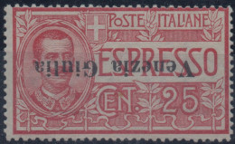 ** 1919 - Venezia Giulia - Espresso 25c (1a) Integro Soprastampa Capovolta, Cert Biondi (1.300) - Venezia Giulia