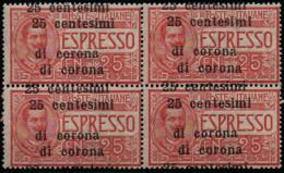 ** 1919 - Trento E Trieste - Espresso (1a) Quartina Doppia Soprastampa, Firmato A. Diena (1.200) - Trente & Trieste