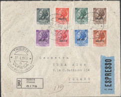 Ltr 1953 - Trieste A - Raccomandata Espresso Da Trieste A Pesaro (168/176) 8 Valori + (89x10) - Poststempel