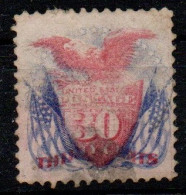 Us 1869 - Stati Uniti Grill Well Centered (Sc 121)  Neat Fancy Cancel 30 C. Pictorial Shield & Eagle ($ 650) - Used Stamps