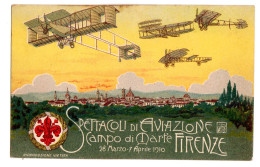 Ltr 1910 Cartolina Viaggiata Giochi Aviatori Di Firenze Annullo Rosso Al Verso - Marcophilia (AirAirplanes)