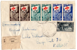 Ltr 1951- Italia Repubblica -BUSTA GINNICI Racc.da Livorno Per Firenze,con 3 Coppie Della Serie Firme Caffaz,chiavarello - 1946-60: Storia Postale