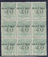 ** San Marino 1924 Segnatasse Per Vaglia Sassone Blocco Di 9 Valori Centratissimi Del N 2 Gomma Integra - Timbres-taxe