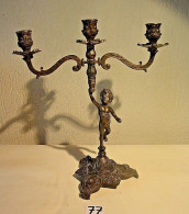 C77 Magnifique Chandelier 3 Feux Avec Angelot Art Nouveau - Chandeliers, Candelabras & Candleholders