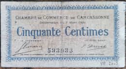 Billet 50 Centimes Chambre De Commerce De CARCASSONNE 1920 - Nécessité - 593933 - Camera Di Commercio