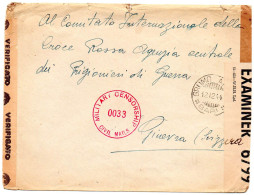 ITALIE.1944. OCCUPATION AMERICAINE.. TRIPLE CENSURE. C.I.C.R./A.P.G.CROIX-ROUGE.GENÈVE - Occup. Anglo-americana: Napoli