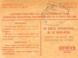 EGYPTE.1943. AVIS DE CAPTURE. ITALIEN PRIS.DE GUERRE."P/W MIDDLE EAST 203".VIA C.I.C.R. GENÈVE . CENSURE. - Cartas & Documentos