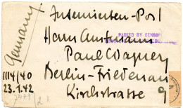 AFRIQUE DU SUD.1942.LFM."INTERNE ALLEMAND. CAMP DE BARIAAUSPORT". POUR  ALLEMAGNE.DOUBLE CENSURE - Lettres & Documents