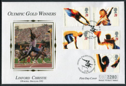 1996 GB Olympic Games First Day Cover, Linford Christie 100m Gold Medal, Crystal Palace FDC - 1991-2000 Em. Décimales