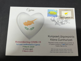 9-3-2024 (2 Y 33) COVID-19 4th Anniversary - Cyprus - 9 March 2024 (with Cyprus UN Flag Stamp) - Malattie