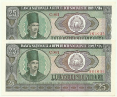 ROMANIA - 2 X 25 Lei Consecutive - 1966 - Pick 95 - AUnc. - Série C. 0061 - Roemenië