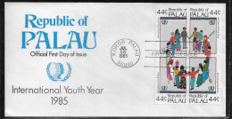 Palau FDC Sc. 89a.   International Year Of Youth. Young People From Different Nations Form A Circle.  FDC Cancellation - Palau