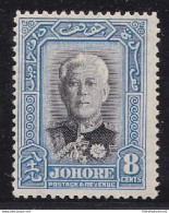 1940 JOHORE - SG N° 130 8c. Black And Pale Blue MNH/** - Altri & Non Classificati